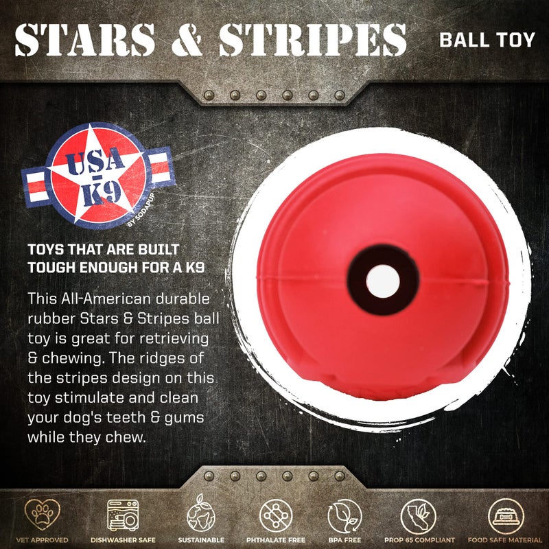 SodaPup USA-K9 Stars & Stripes â€“ Durable Dog Ball Toy & Chew Toy Made in USA from Non-Toxic, Pet-Safe, Food Safe Natural Rubber for Bonding, Mental & Physical Exercise, Problem Chewing, Calming & More - Image 3